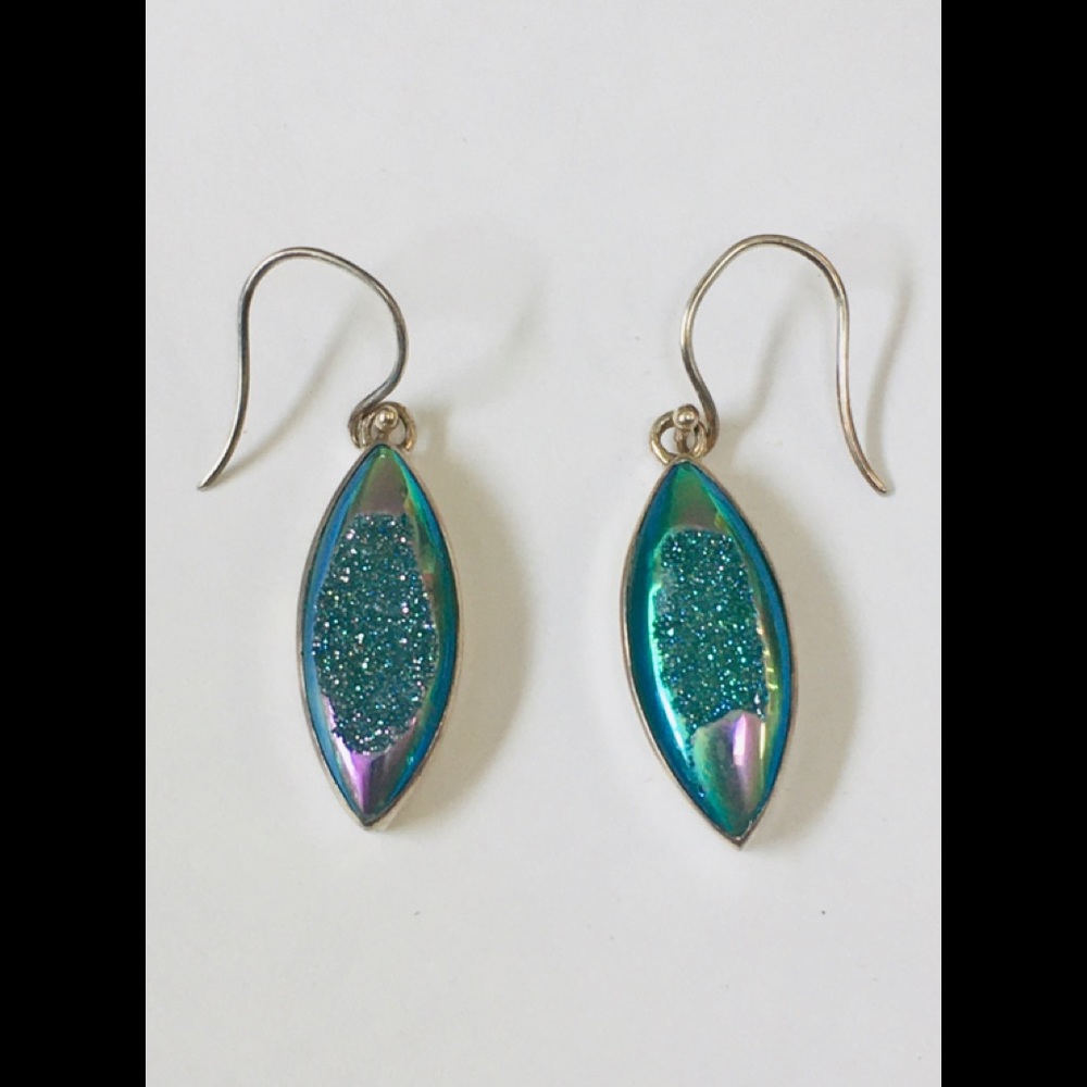 Sterling Silver Iridescent Aqua Druzy